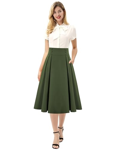 Image of Belle Poque Women's Midi Pleated A-Line Skirts Pockets