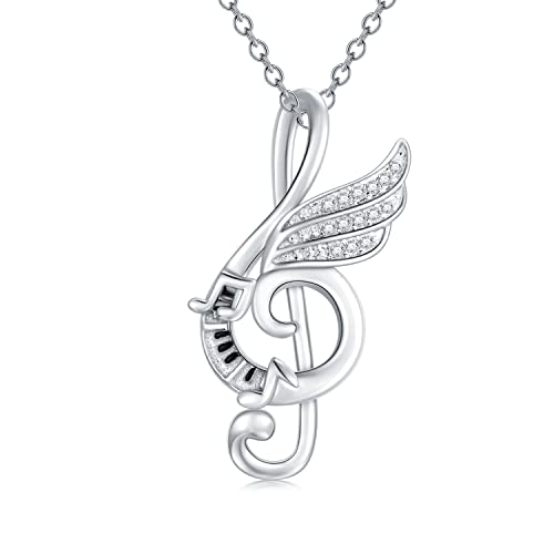 SLIACETE Collier pendentif note de musique avec aile de rêve piano clé de sol en argent sterling pour fille femme cadeau d'anniversaire remise de diplôme, Argent...