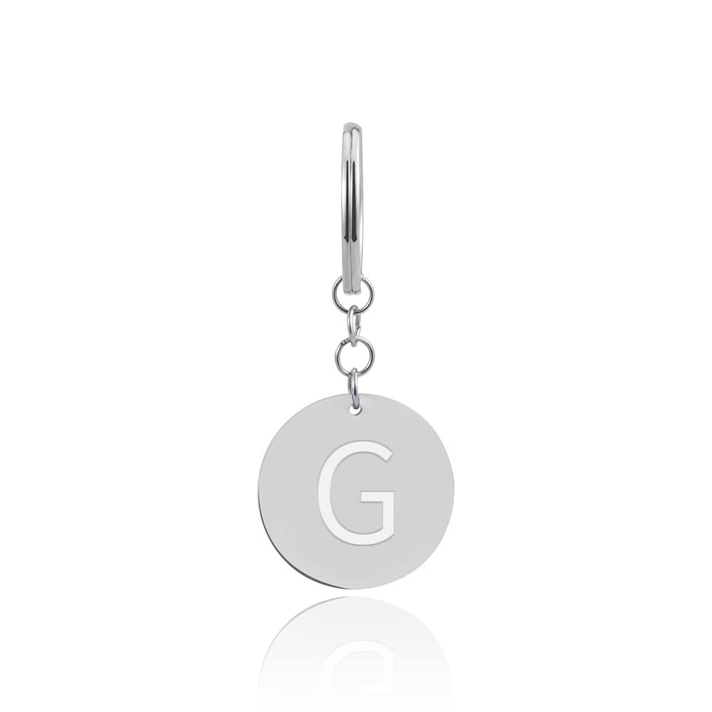 Gd. GOOD.designs EST. 2015 Keyring letter G with shopping chip, Personalised pendant with engraving in stainless steel silver