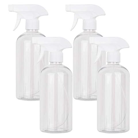 Plastic Spray Bottles 16.9 oz Empty Spray Bottles Clear Refillable Container for Water, Essential Oils, Hair, Cleaning Products, Adjustable Head Sprayer and Stream (4 Pack/500ml) Cover