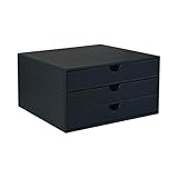 UnionBasic Multi-functional PU Leather Wooden Desk Organizer File Cabinet Office Supplies Desktop Storage Organizer Box with Drawer (Plain Black (3-Drawer))