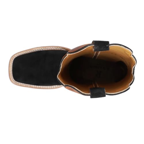 Mens Rough Out Embroidered Wide Square Toe Casual Boots Mid Calf - Black, Brown4