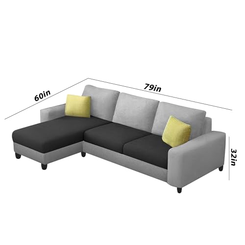 Image of Orland 4 Seater LHS L Shape Sofa Set for Living Room | Color - Black Grey | Premium Fabric Sofa