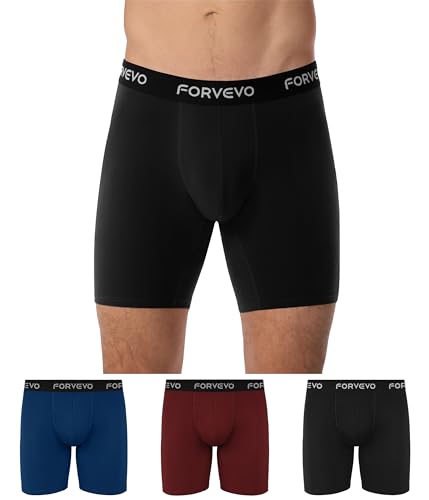 FORVEVO Boxers for Men, Cotton Long Leg Mens Boxers Shorts, Soft Comfortable Breathable Anti Chafing Underwear Trunks with Elastic Waistband, No Itchy Labels Underpants 3 Pack (Multicolor01, XXL)