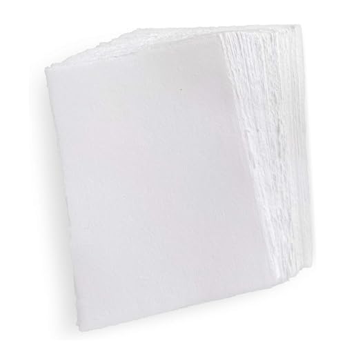 Wanderings Papel branco de borda crua feito à mão - 10,5 x 15 cm, embalagem de 50 - papel de aguarela / médios mistos - reserva, convites, cartões de felicitações, trabalhos manuais, grosso 150 GSM
