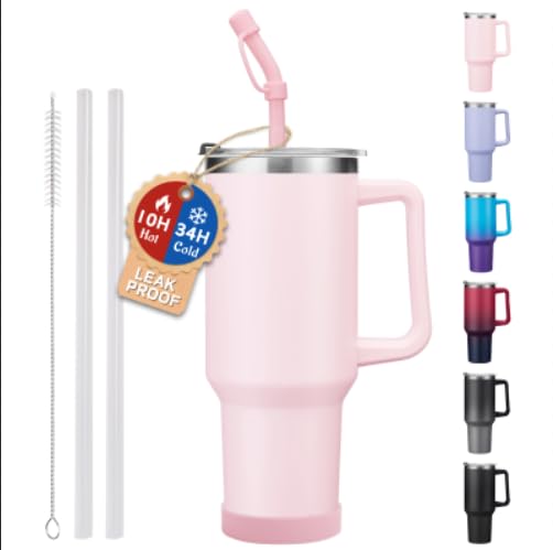 Image of ICIOI 40oz Tumbler with Handle & Straw, Leak-Proof Coffee Cup for Daily Use | 2-in-1 Lid, Fits Car Cup Holder, Stainless Steel Water Bottle with Silicone Boot & Ergonomic Handle, Straw Brush
