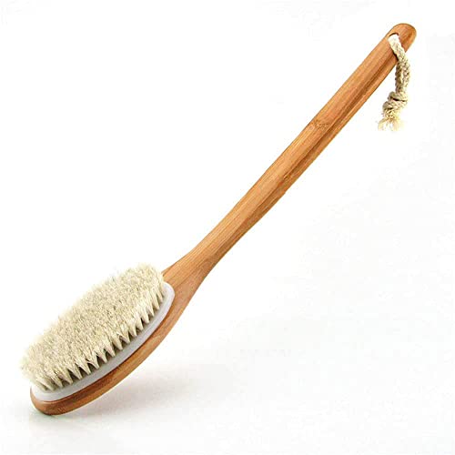 ボディブラシ 背中ブラシ ニキビ 垢すりスポンジ 体洗いブラシ 曲柄 お風呂 天然素材 馬毛 速乾カビ防止