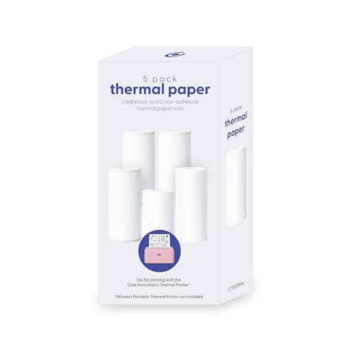 Image of Mini Thermal Printer Paper - 5 Rolls (3 Self-adhesive Sticker + 2 Thermal Paper Rolls, 57mm / 2.18 for Portable Wireless Printer, Labels, Photos, Crafts, Bpa-free Inkless Paper, White