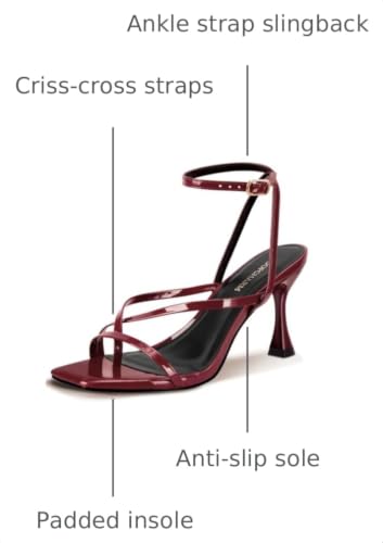 Image of Women's Strappy High Heels Sandals Square Open Toe Ankle Strap Slingback Thong Stilettos Shoes for Wedding