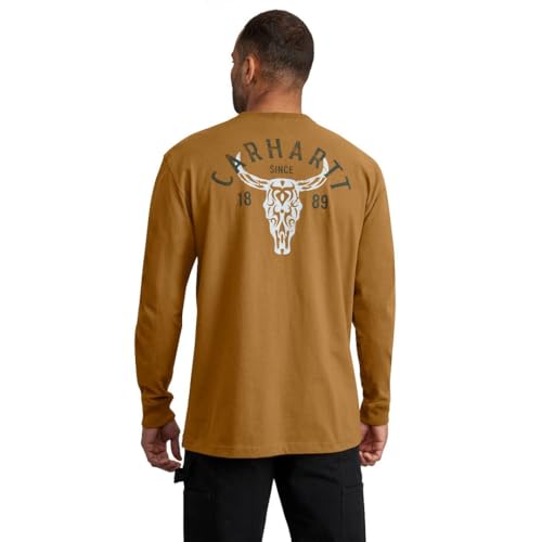 Carhartt Men's Loose Fit Heavyweight Long-Sleeve Pocket Longhorn Graphic T-Shirt, Carhartt Brown, 3X-Large Tall