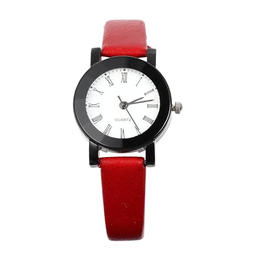 HYTROVE Reloj de Cuarzo para Mujer Correa de Cuero PU, Diseño Elegante y Cómodo, Caja Roja de Acero Inoxidable para Uso Diario y Ocasiones Obsequios