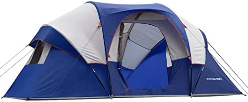 HIKERGARDEN 10 Person Camping Tent - Portable Large Family Tent for Camp, Windproof Fabric Dome Tent Outdoor for Hiking, Backpacking, Traveling (Blue)