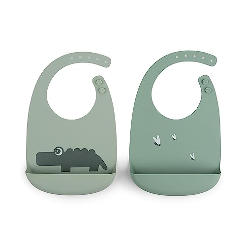 Done by Deer Croco Green Silicone Bib 2-Pack - Waterproof, Adjustable, Easy-to-Clean - Baby Must-Haves with Food-Grade Silicone