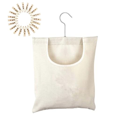 Bkljkf Sac à pinces à linge | Sac à pinces à linge d'extérieur en toile | Organiseur de linge à suspendre avec 20 pinces, sac robuste pour pulls, manteaux, linge de lit, couches