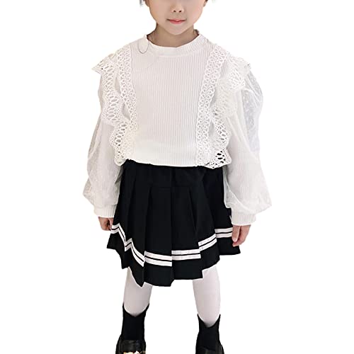 Toddler Girl Mesh Long Sleeve Shirt Blouse Lace Crew Neck Ribbed Cotton Tops3