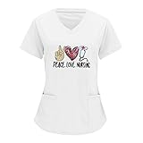 WENZHOU Kasack Damen Pflege große größen mit Einfarbig T-Shirt Schlupfkasack mit Taschen Kurzarm V-Ausschnitt Schlupfhemd Berufskleidung Krankenpfleger Uniformen Nurse Krankenschwester kittel