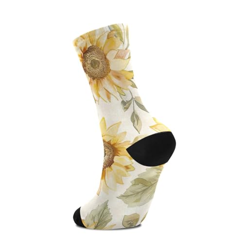 Watercolor Sunflowers Women's Men's Crew Socks, Soft Breathable Athletic Socks for Running Cycling Sports, 1 Pairs4
