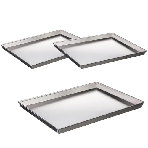 Paluplus 3 Teglie Rettangolari da Forno, Misura 30x40 cm, Placca in Alluminio con orlo alto 3 cm Svasato, Teglia Professionale per Pizza, Focaccia, Biscotti, Pane, Made in Italy -3999
