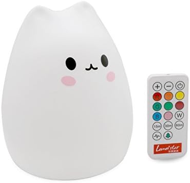 MOKOQI Timer Soft Silicone Night Light Rechargeable+Remote Control Nursery Colored Christmas Night Lamp Gifts for Baby Children Girls Bedroom Table Light BPA-Free(Remote Control Soft Cat)…
