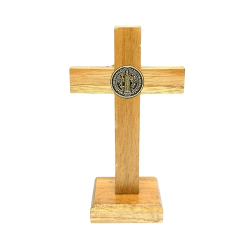 Artcruz Crucifixo de Mesa São Bento Madeira Clara 9 cm