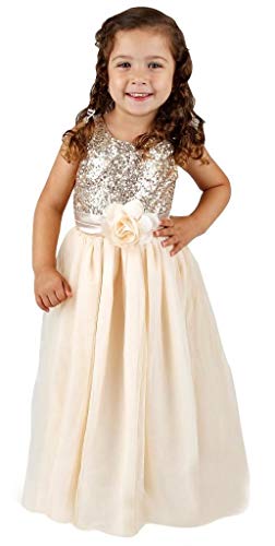 Bow Dream Flower Girl's Dress Sequins Tulle Gold 5