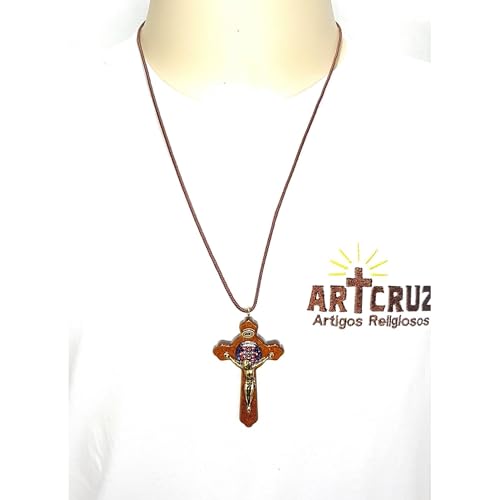 Artcruz Crucifixo em Madeira São Bento Luxo no Cordão 7,5 cm