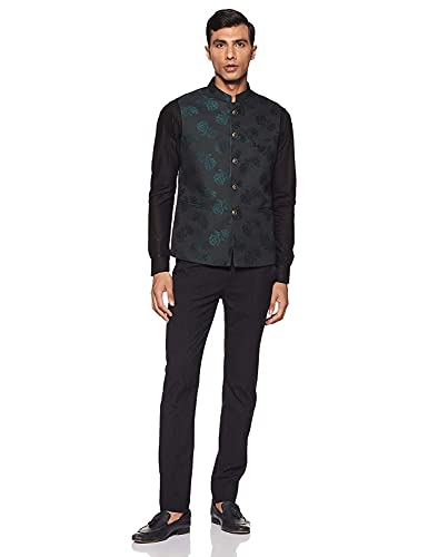 Image of MANQ Men Fawn Woven Jaquard Silk Nehru Jacket