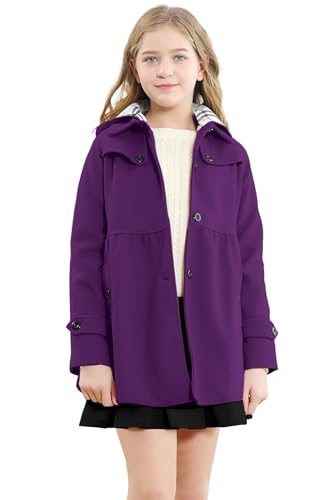 Image of Betusline Girls' Dress Coat, Kids Hoodie Wool Blend Coats Fall Winter Outerwear Peacoat,2-14 Years