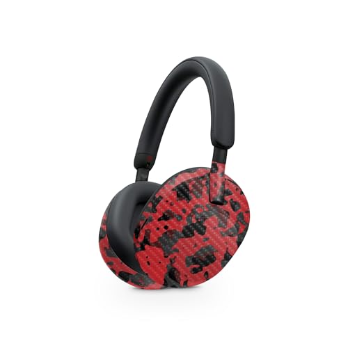 Image of MightySkins Carbon Fiber Skin Compatible with Sony WH-1000XM5 Headphones - Red Modern Camo | Protective, Durable Textured Carbon Fiber Finish | Easy to Apply