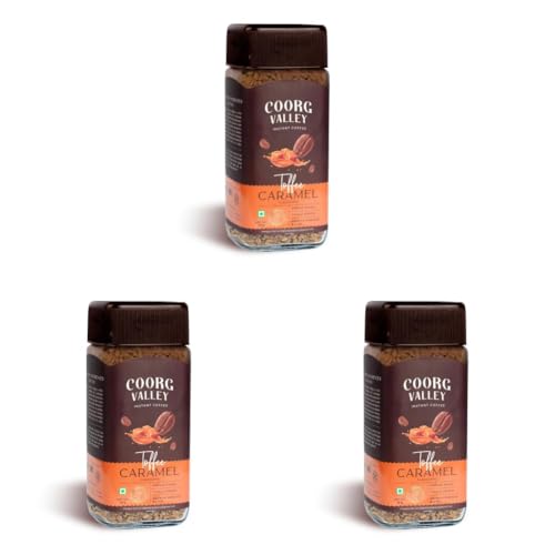 Image of Coorg Valley Toffee Caramel Instant Coffee 50g | Flavoured Coffee | Premium Blend of Robusta & Arabica | Freeze Dried | Make Cafe Style Hot & Cold Coffee at Home (Pack of 3)