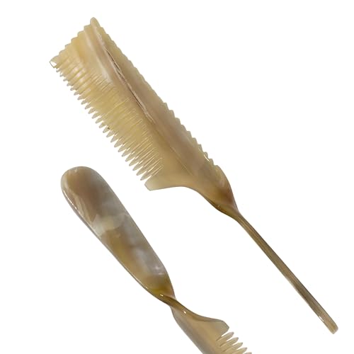 Peine natural de cuerno de buey anti-estático doble cara miniatura 1