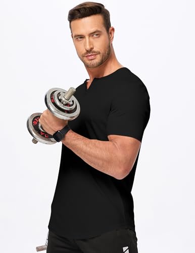 JMIERR Men's Muscle V-Neck T Shirt Short Sleeve Longline Ribbed Henley Shirt Gym Workout Athletic Tee Shirts3