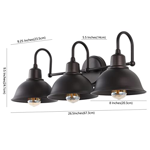 Image of JONATHAN Y 27 inch Oil Rubbed Bronze Farmhouse Industrial 1-Light LED Vanity Wall Sconce for Bathroom Mirror Kitchen, Metal Shade, Dimmable Vintage Lighting, LED Bulb Included (JYL7483B)