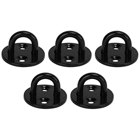 5 Pcs 304 Stainless Steel Pad Eye Plate Hook, Round Heavy Duty Fixed Pad Eye Plate, Thickened Black Wall Mount Ring Hooks, Ceiling Pad Eye Plate U Shaped Hook Ceiling Mount Hanger(5mm) Cover