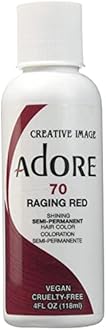 Adore Semi Permanent Hair Color (070 Raging Red) | Vegan & Cruelty-Free Red Hair Dye | No Ammonia, No Peroxide, No Alcohol | 4 Fl Oz