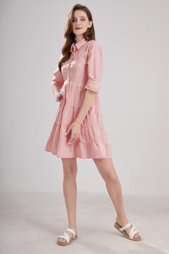 Image of utcoco Womens Striped Button Down Midi Shirt Dress Casual Loose Cuffed Long Sleeve Mid Long Dresses