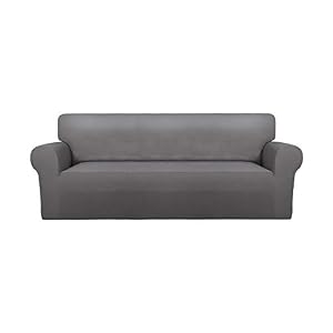 PureFit Super Stretch Sofa Slipcover – Spandex Non Slip Soft Couch Sofa Cover, Washable Furniture Protector with Non Skid Foam and Elastic Bottom for Kids, Pets （Sofa, Light Gray）