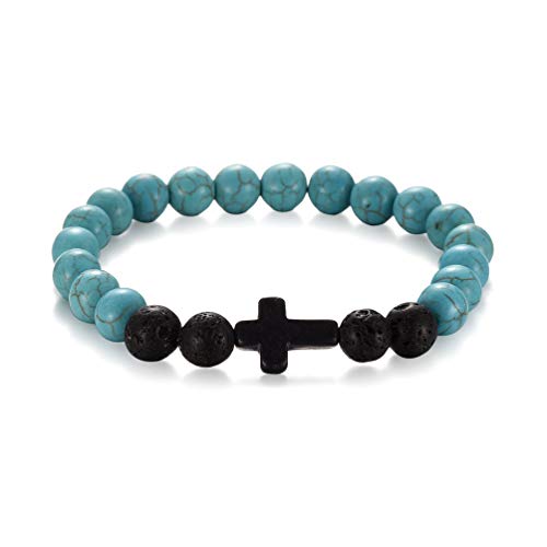 Xia Yan 4Pcs Cross Beads Bracelets For Men Women 8Mm Healing Lava Stone Stretch Bracelets,7.5" -- 4 Color #TOP4