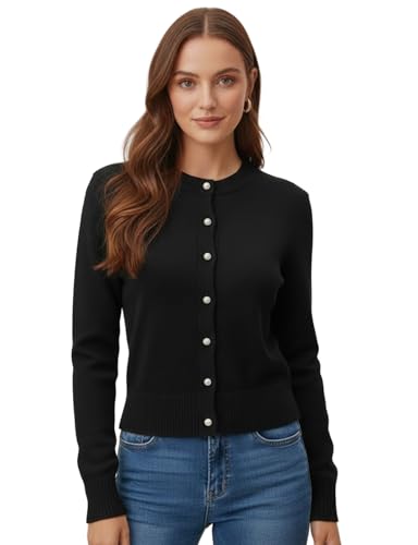 Image of Women's Casual Slim Fit Cardigan Sweaters Long Sleeve Button Down Lightweight Waist Length
