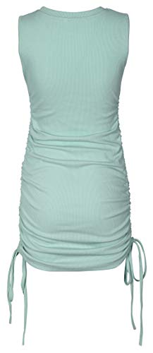 Palinda Women's High Neck Ribbed Fitted Short Dresses Ruched Tank Sleeveless Bodycon Mini Dress Night Out Y2K Green M #TOP4