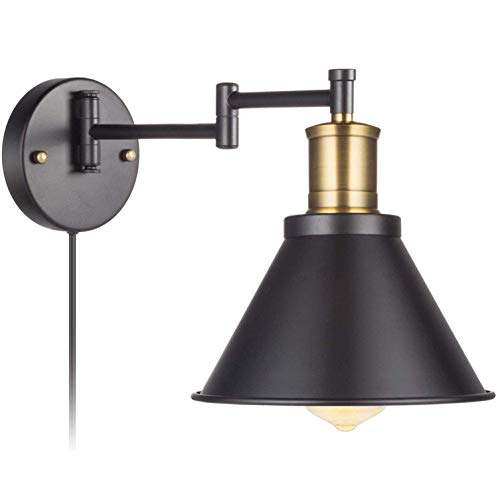 Aplique de pared industrial con brazo oscilante e interruptor para iluminar el dormitorio 2