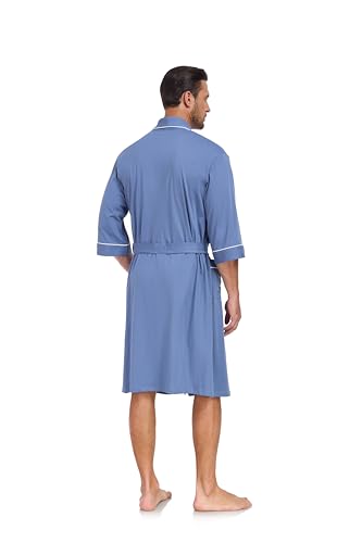 Image of COLORFULLEAF 100% Cotton Men's Bathrobes Summer Kimono Short Sleeve Lightweight Soft Breathable Spa Robe for Men