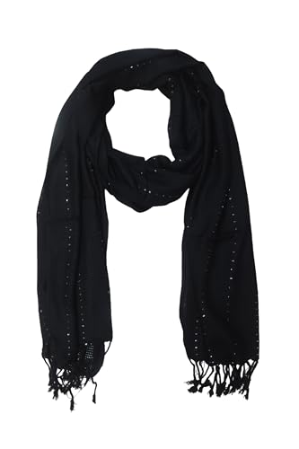 Image of Solid Sequin Stole with Tassels for Women & Men - Soft Lightweight Rayon Fabric | Available in 10+ Colours | 70 x 180 cm