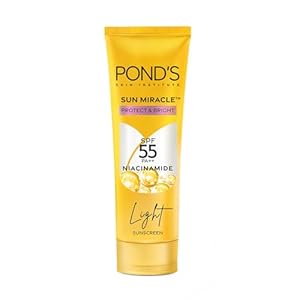 POND’S Sun Miracle SPF 50 PA+++ Light Sunscreen – Protect & Bright, With 3% Niacinamide, Fade Dark Spots in 4 Weeks, Lightweight, No White Cast 50g