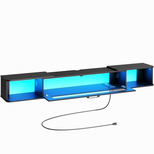HOOBRO Floating TV Stand with LED Light Power Outlet for TVs up to 75&rdquo;, Wall Mounted TV Shelf...