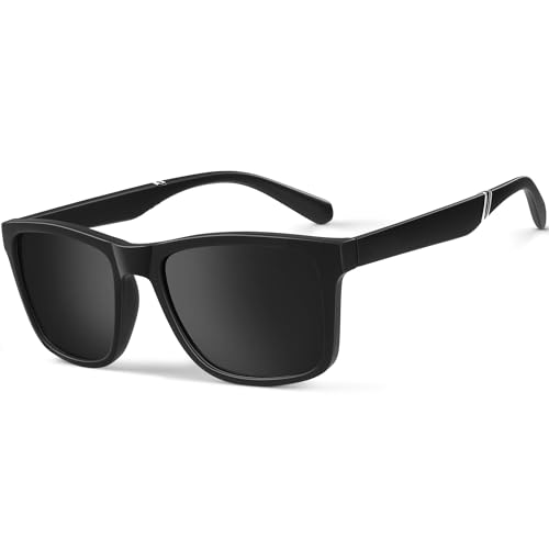 Gesruny Sonnenbrille Herren polarisiert sunglasses men UV400 Blend Schutz Rechteckig Ultraleicht Sonnenbrillen Klassisch Retro Unisex Outdoor sport brille Fahren Golf Angeln Reise,Schwarz