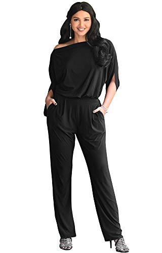 KOH KOH Plus Size Womens Short Sleeve Sexy Formal Cocktail Casual Cute Long Pants One Piece Fall Pockets Dressy Jumpsuit Romper Long Leg Pant Suit Suits Outfit Playsuit, Black 2XL 18-20