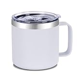 VEGOND 14 oz Insulated Coffee Mug with Handle, Stainless Steel Travel Coffee Mug with Lid, Double Wall Vacuum Metal Coffee Cup, Coffee Tumbler Powder Coated, White 1 Pack