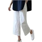 Yxzogd Summer Linen Palazzo Pants for Womens 2025 Loose Fit Casual Fashion Capris Loose Straight Wide Leg Cropped Pants White