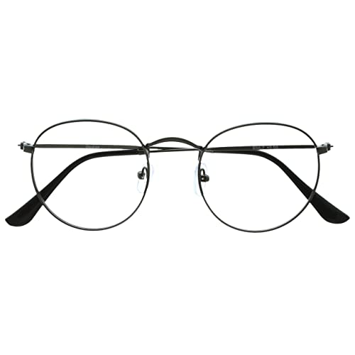 OPULIZE Sol Blue Light Blocking Glasses Round Metal Retro Improve Sleep Reduce Headache Computer Glasses Gaming Anti-Reflective Matt Gunmetal Mens Womens B94-7 0.00